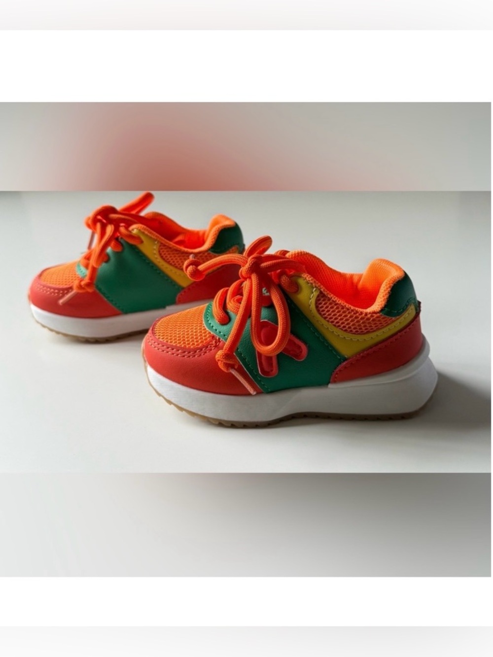 Child Toddler Sneakers Lace-Up Orange Green Yellow Running Shoes Size 5 to 5.5